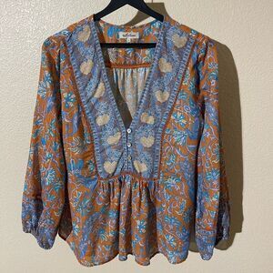 Arnhem Blue and Brown Floral Blouse